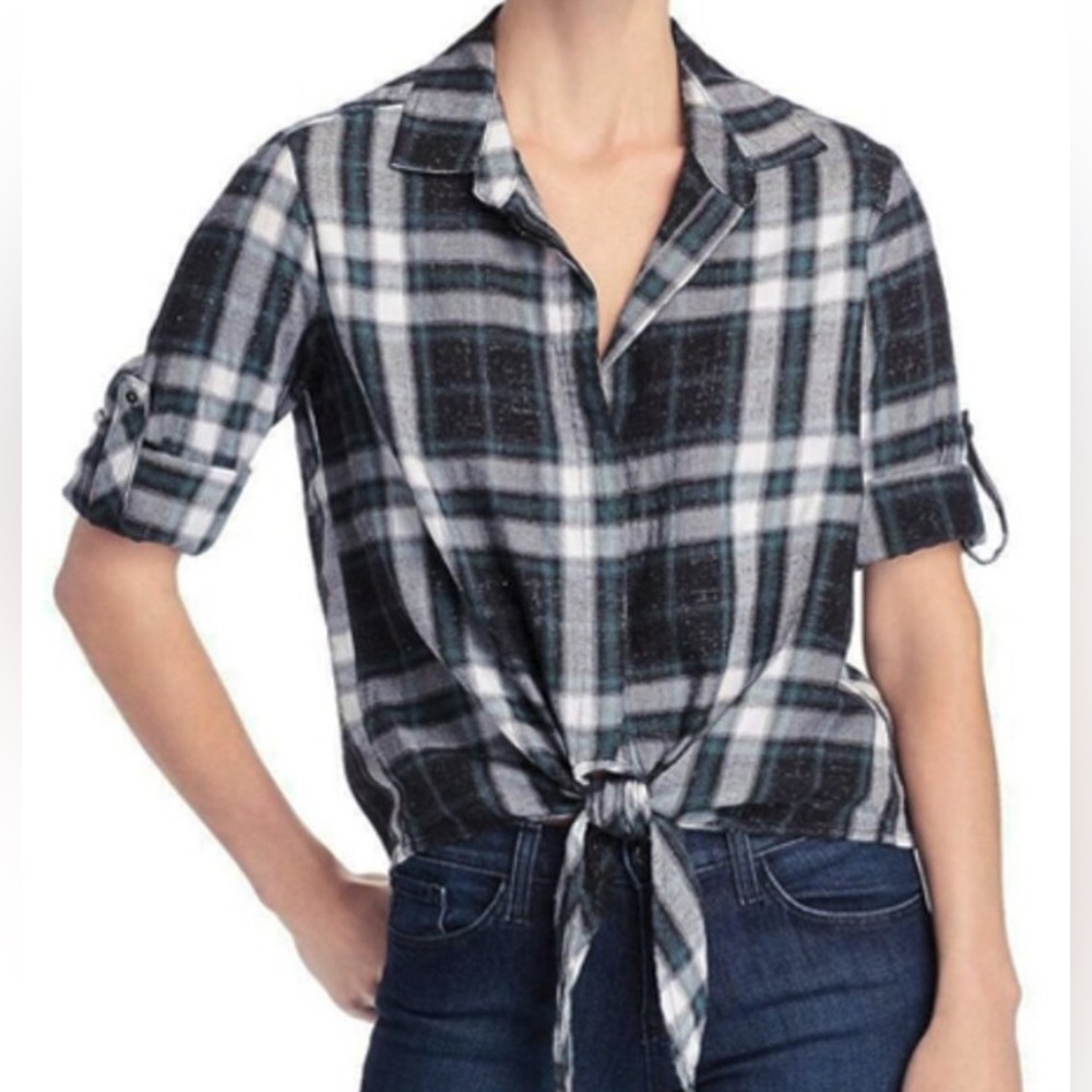 Bella Dahl metallic thread plaid top